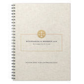 Elegant Beige Linnen & Goud Gerechtigheid Logo Notitieboek (Voorkant)