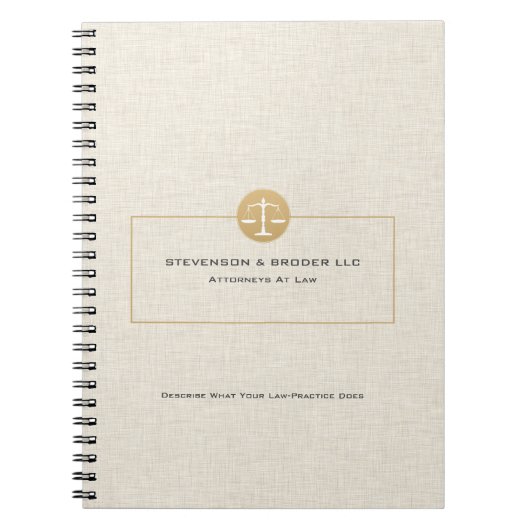Elegant Beige Linnen & Goud Gerechtigheid Logo Notitieboek (Voorkant)