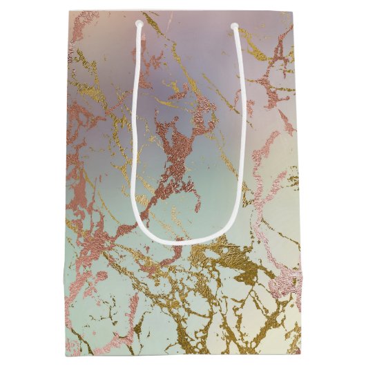 Elegant Beige Marmer | Mint Sage Green Roos Gold Medium Cadeauzakje (Achterkant)