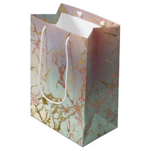 Elegant Beige Marmer   Mint Salie Groene Roos Goud Medium Cadeauzakje
