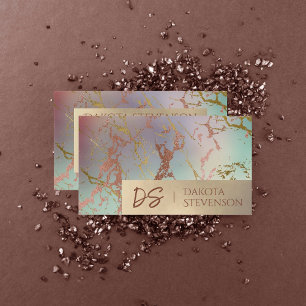 Elegant Beige Marmer   Salie en Roos Gold Monogram Visitekaartje