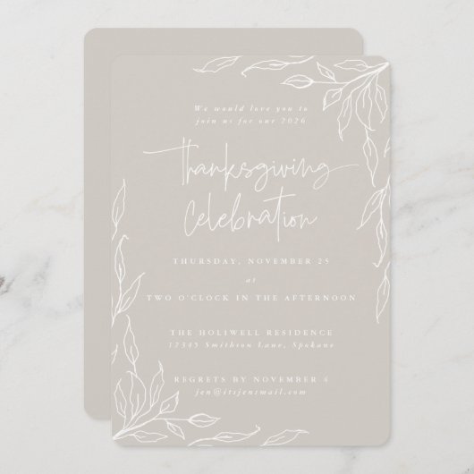 Elegant Beige Modern Leaf Motif Thanksgiving Kaart (Voorkant / Achterkant)
