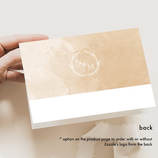 Elegant Beige Monogram, Waterverf bruiloft Bedankkaart