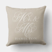 Elegant Beige Mr en Mrs Script Custom Monogram Kussen (Achterkant)