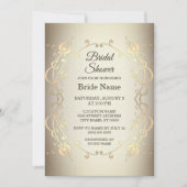 Elégant Beige Or Floral Douche nuptiale Invitation (Devant)