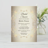 Elégant Beige Or Floral Douche nuptiale Invitation (Debout devant)