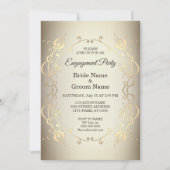 Elégant Beige or Floral Fiançailles Invitation (Devant)