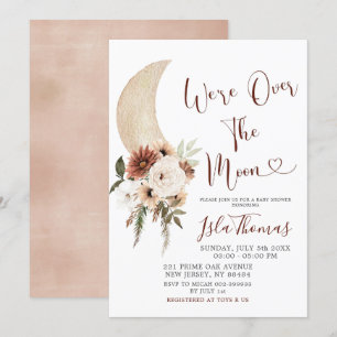 Elegant Beige Over the Moon Baby shower Invitation Kaart