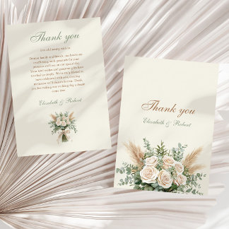 Elegant Beige Pampas Grass Wedding Thank You Card Bedankkaart
