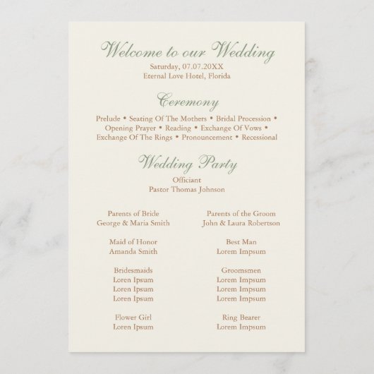 Elegant Beige Pampas & Rose Wedding Program Programma (Achterkant)