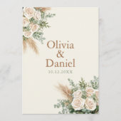 Elegant Beige Pampas & Roze Huwelijksprogramma Programma (Voorkant)