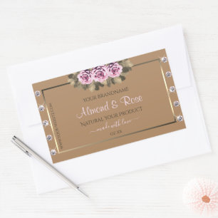Elegant Beige Product Labels roze Roses Diamonds