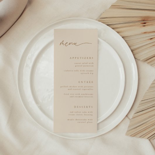 Elegant Beige Script Bruiloft Menu