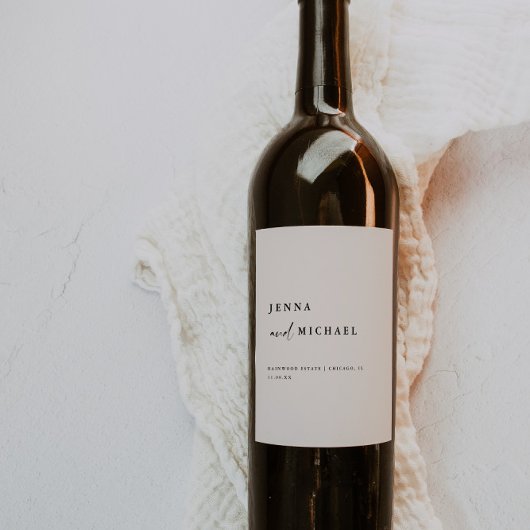 Elegant Beige Script Bruiloftsnamen Custom Wijn Etiket