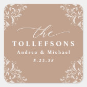 Elegant Beige/Taupe Wedding Classic Square Vierkante Sticker (Voorkant)