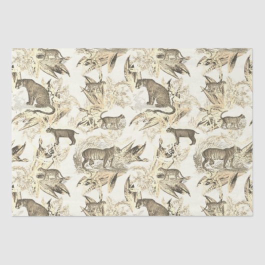Elegant Beige Toile Wild Cats Oerwoud Tissuepapier (Voorkant)