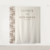 Elegant Beige Tree and House Border Wandkleed (Voorkant)