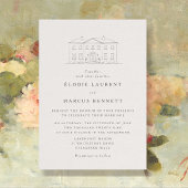 Elegant Beige Venue Sketch Wedding Invitation
