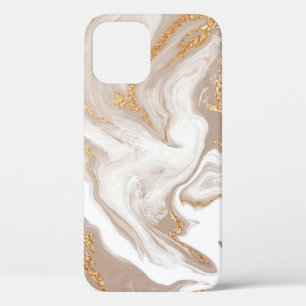 Elegant beige vloeibare marmer met gouden glitter iPhone 12 hoesje