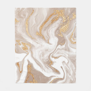 Elegant beige vloeibare marmer met gouden glitter fleece deken