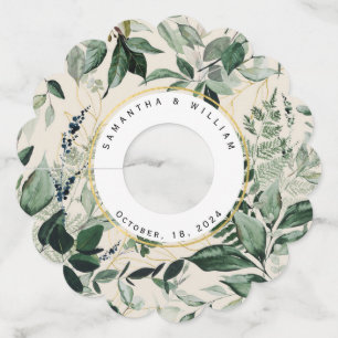 Elegant beige waterverf greenery bruiloft wijnglaslabel