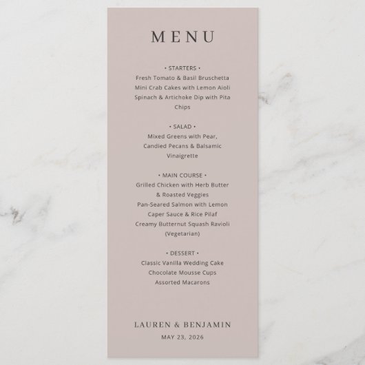Elegant Beige Wedding Menu (Devant)