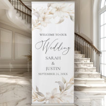 Elegant Beige Wit Bloemen Bruiloft Welkomstbord