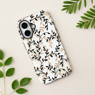 Elegant beige zwarte botanische wijnstok patroon iPhone 16 hoesje