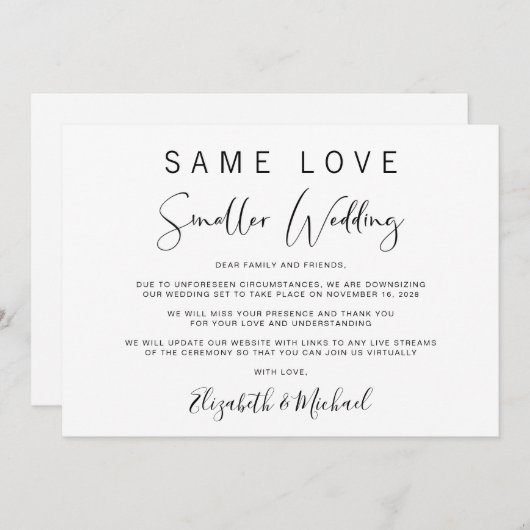 Elegant Beknopte aankondiging kleinere bruiloft (Voorkant / Achterkant)