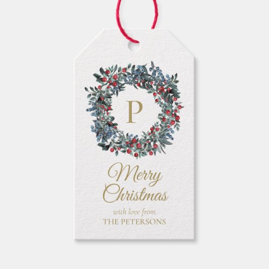 Elegant Berries met goudmonogram Cadeaulabel (Voorkant)