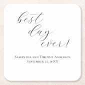 Elegant Best Day Ever Script Weddenschap Vierkante Kartonnen Onderzetter (Voorkant)