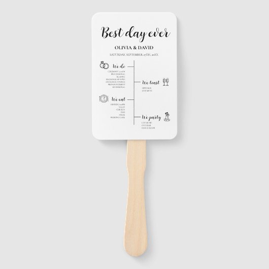 Elegant Best Day Ever Trouwdag Tijdlijn Programma Handwaaier (Voorkant)