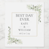 Elegant Best Day Over Greenerage Foliage Wedding Wijn Etiket (Enkel label)