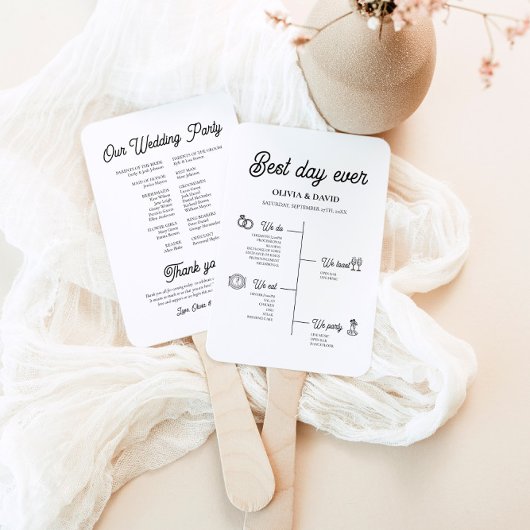 Elegant beste dag ooit bruiloft tijdlijn programma handwaaier