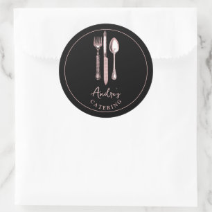 Elegant bestek gebruiksvoorwerpen Logo Catering zw Ronde Sticker