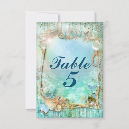 Elegant Betoverd Onder Zee Strand Tafel Nummer Kaart (Voorkant)