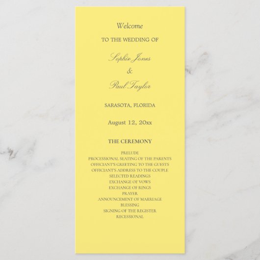 Élégant Beurre Programme de mariage jaune (Devant)