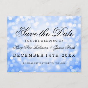 Elegant Bewaar de datum Blue Glitter Lights Aankondigingskaart