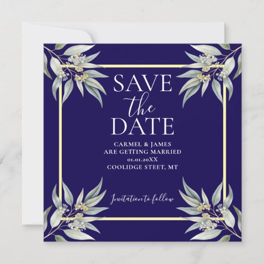 Elegant Bewaar de datum Boho Eucalyptus Leave Save The Date (Voorkant)