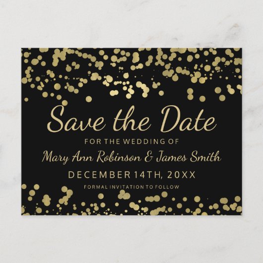 Elegant Bewaar de datum Gold Folie Look Confetti Aankondigingskaart (Voorkant)