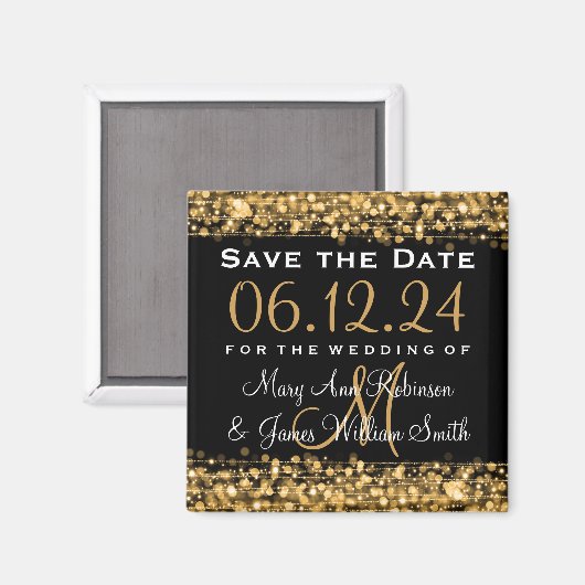 Elegant Bewaar de datum Party Sparkles Gold Magneet (Voorkant / Achterkant)