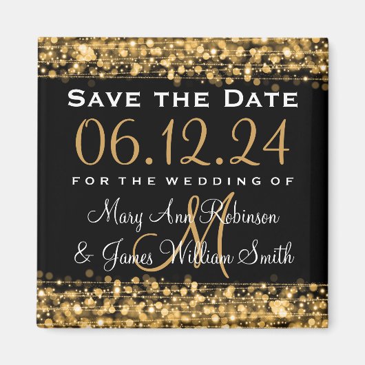 Elegant Bewaar de datum Party Sparkles Gold Magneet (Voorkant)