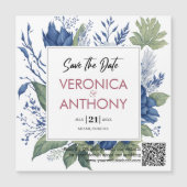 Elegant Bewaar de datum QR Code Bloemen Bruiloft Magnetische Uitnodiging (Voorkant)