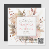Elegant Bewaar de datum QR Code Wildflower Bruilof Magnetische Uitnodiging (Voorkant / Achterkant)