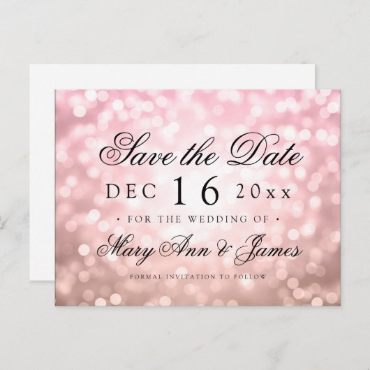 Elegant Bewaar de datum Roos Blush Pink Lights Aankondigingskaart (Voorkant / Achterkant)