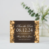 Elegant Bewaar de datum Sparkling Lights Goud Aankondigingskaart (Staand voorkant)