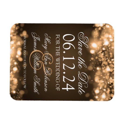 Elegant Bewaar de datum Sparkling Lights Goud Magneet (Horizontaal)