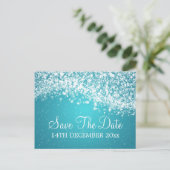 Elegant Bewaar de datum Sparkling Wave Blue Aankondigingskaart (Staand voorkant)
