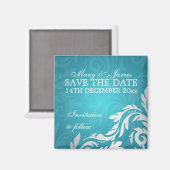 Elegant Bewaar de datum Swirly Flourish Aqua Blue Magneet (Voorkant / Achterkant)