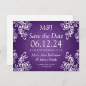 Elegant Bewaar de datum  wervelingen 2 Paarse Aankondigingskaart (Voorkant / Achterkant)